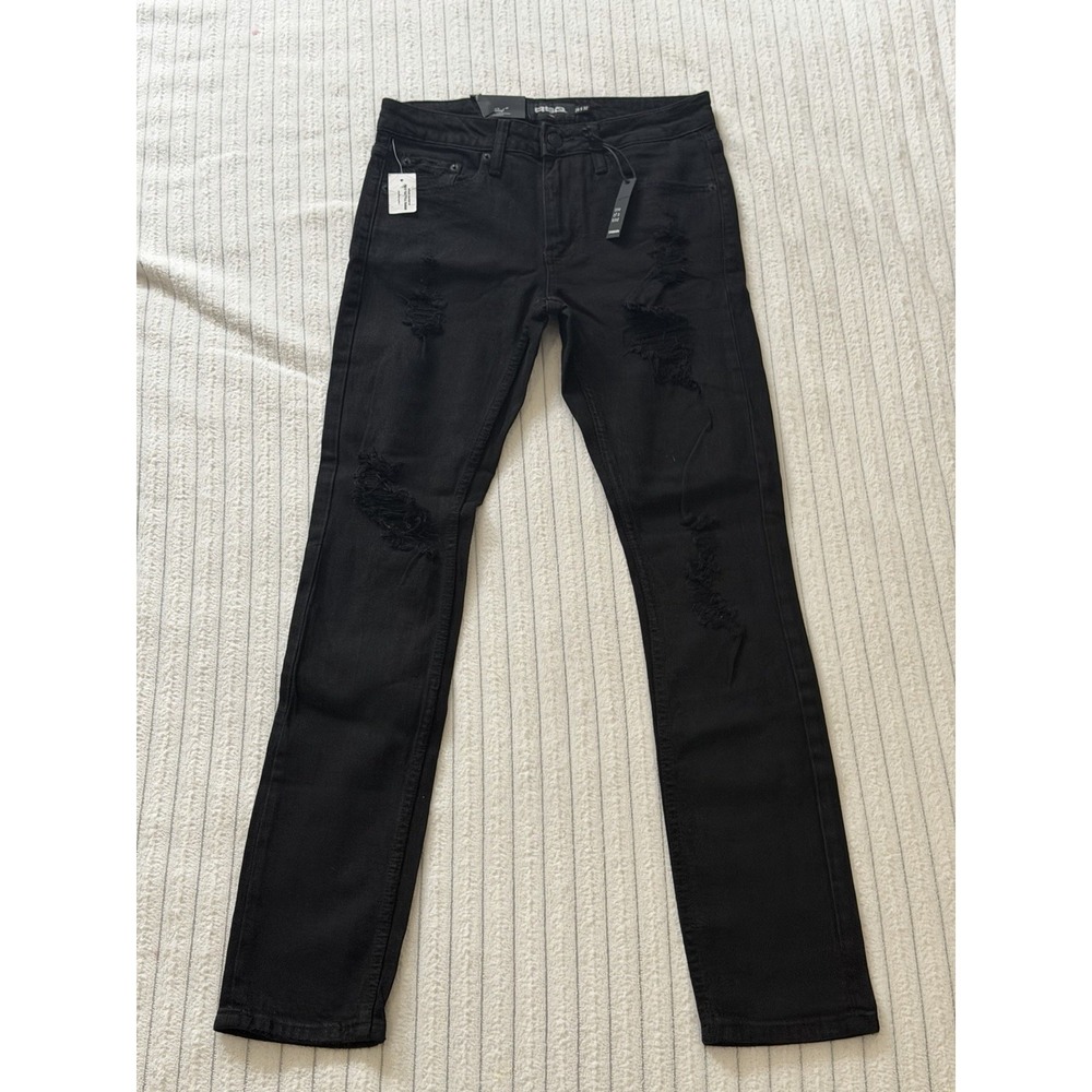 RSQ Distressed Men Black Jeans, Skinny 28x32